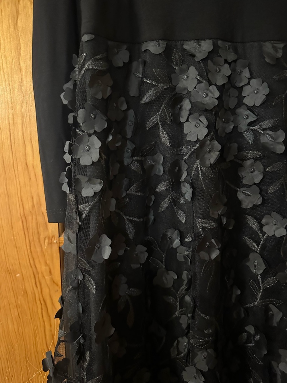 Xscape Black Long Sleeve V-Neck Floral Appliqué Maxi Dress - Picture 2 of 11